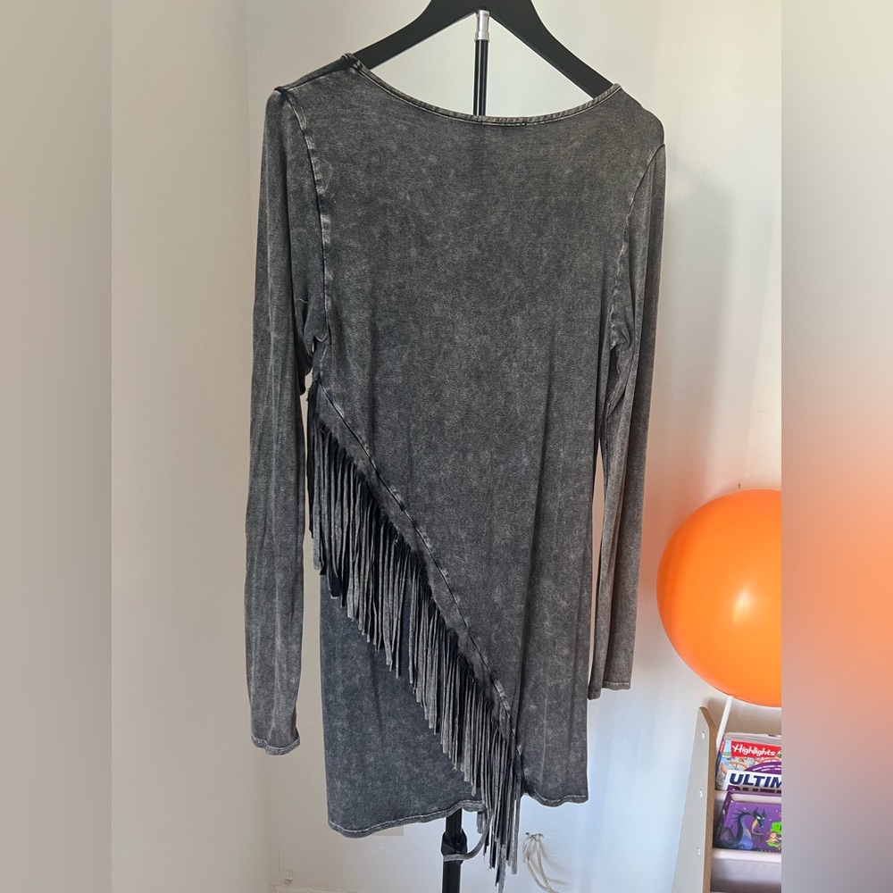 T-Party Charcoal Long Sleeve Fringe Dress with Studs - Size M - Picture 10 of 14